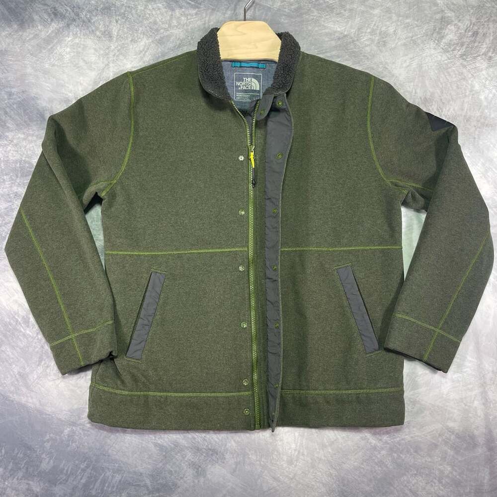 The North Face Fleece Jacket Size L Green Snap Zip Sherpa Lined